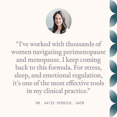 Dr. Katie Pedrick, DACM, recommending The Shift herbal perimenopause supplement for sleep, stress, and emotional regulation
